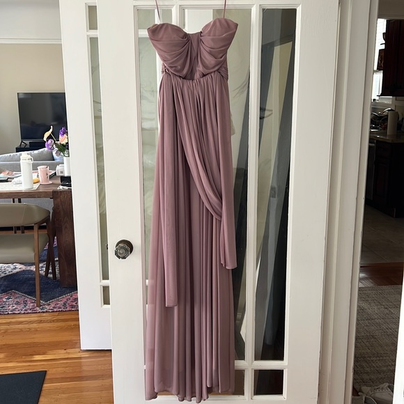 venetian gold bridesmaid dresses Backless Beach V-Neck Long Slit Side – luladress end-use:wedding-guest Color:Dark Grey shine metallic stretch fabric 2025 bridesmaids colour trends
